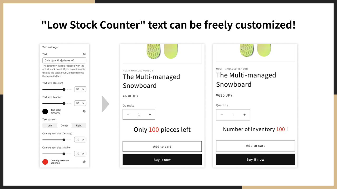 "Low Stock Counter" text can be freely customized!