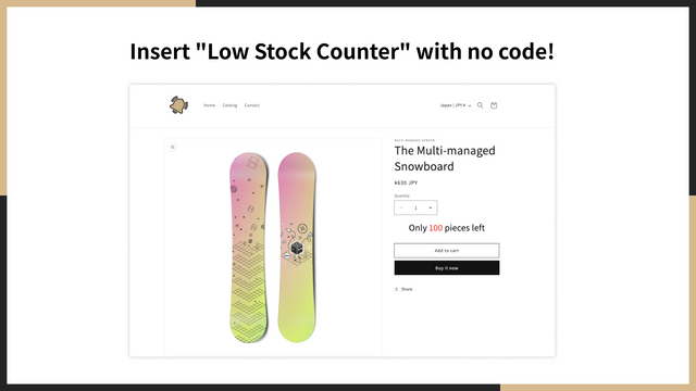 Insert "Low Stock Counter" with no code.