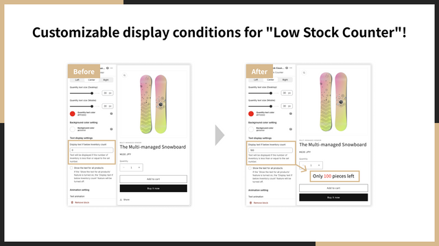 Customizable display conditions for "Low Stock Counter".