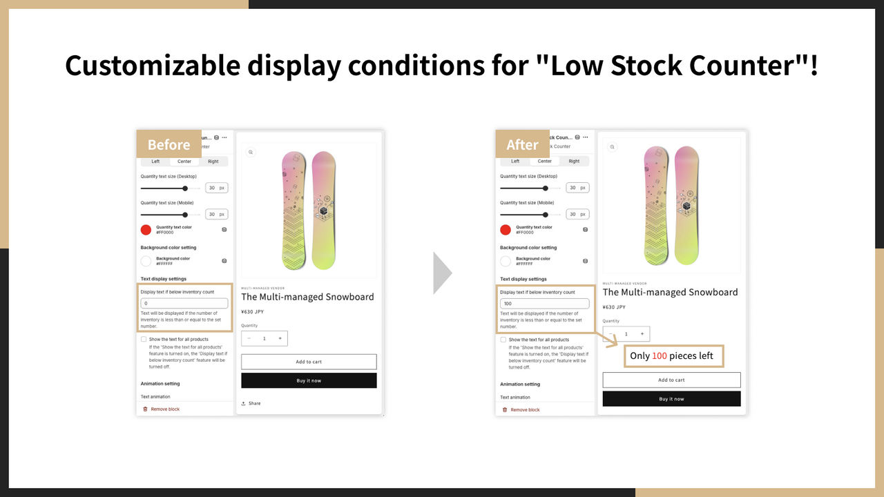 Conditions d'affichage personnalisables pour le "Compteur de Stock Faible".