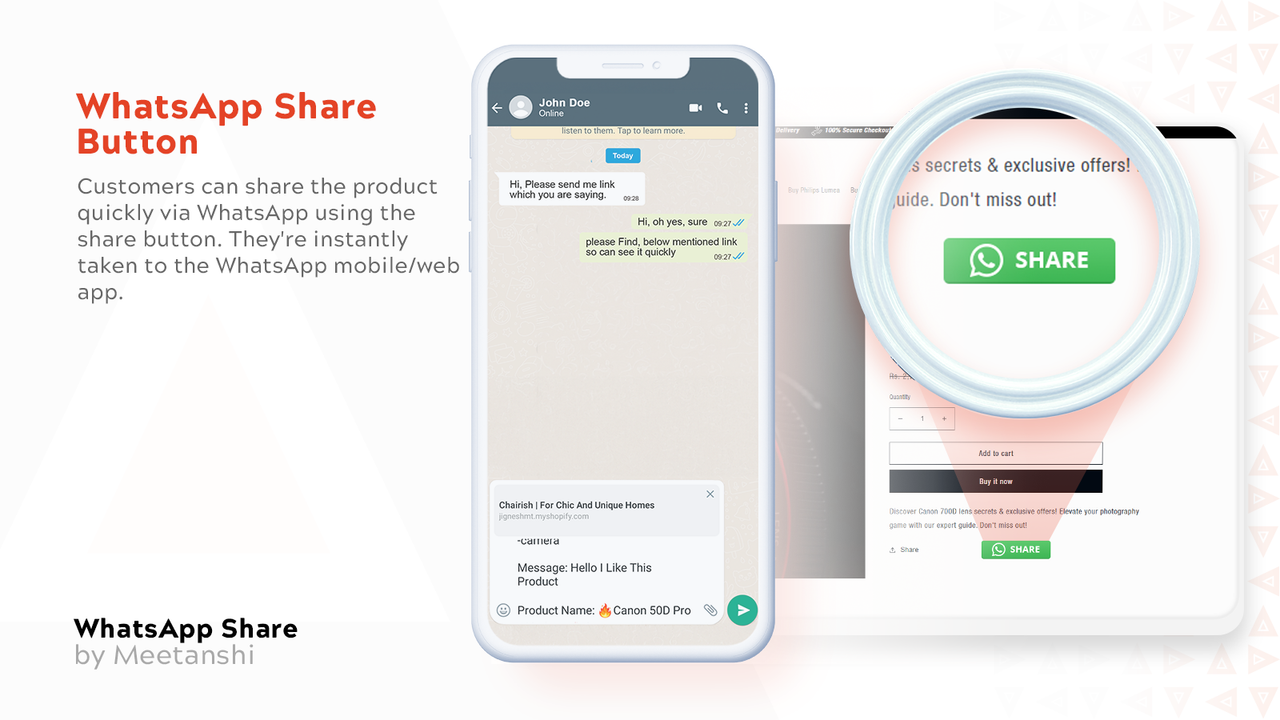 Page de détail du produit Meetanshi WhatsApp Share