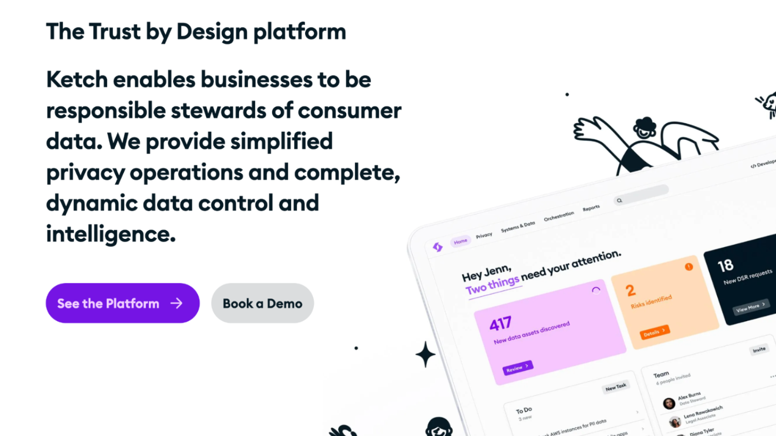 Ketch marknadsföringsskärm om Ketch Trust by Design Platform