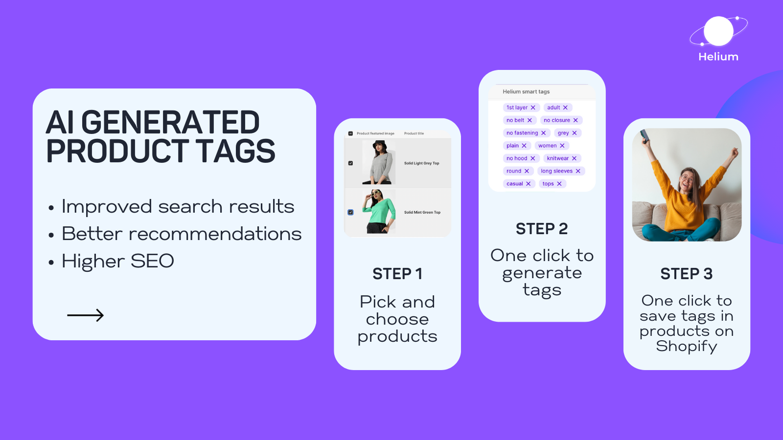 Helium AI Product Tags for SEO Screenshot