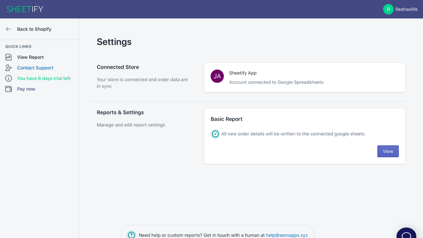 Sheetify connected dashboard :  Order Reports