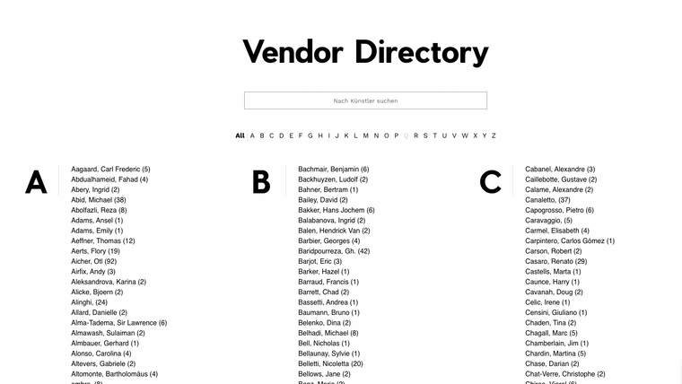 Vendor & Brand Directory Screenshot