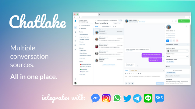 Chatlake - Shopify integrerad Webchatt med sociala medier synk