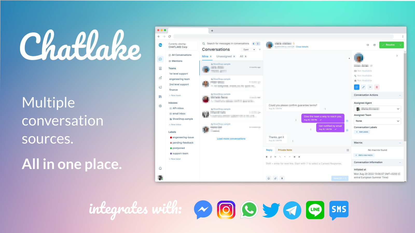 Chatlake - Webchat integrado ao Shopify com sincronização de mídia social