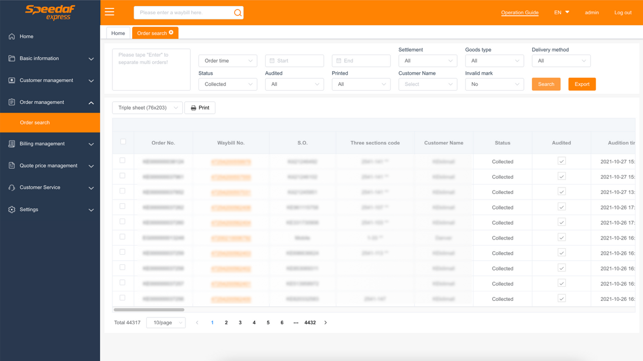 Can view all orders and logistics details information