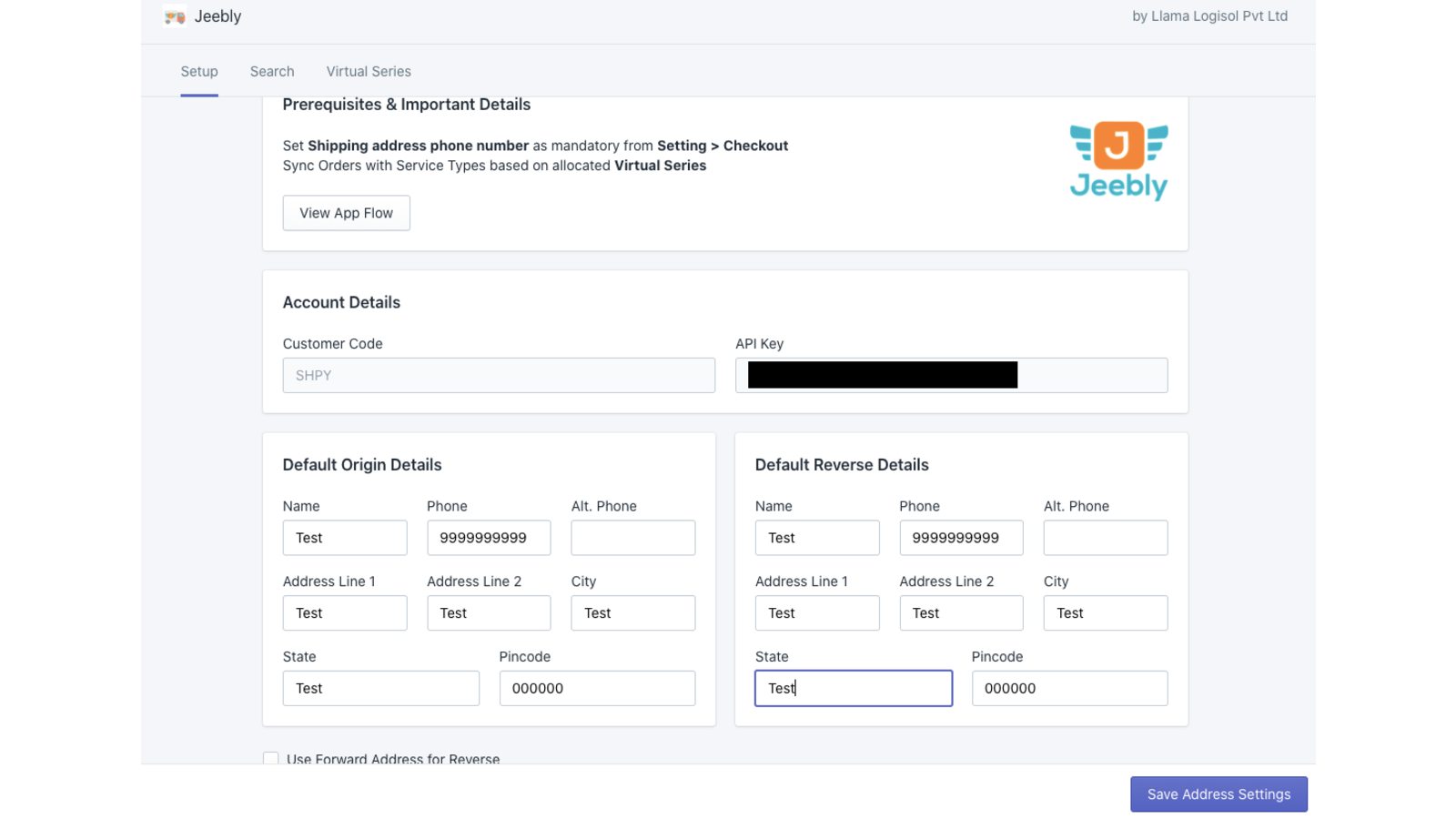 Setup Default Origin/Return Addresses