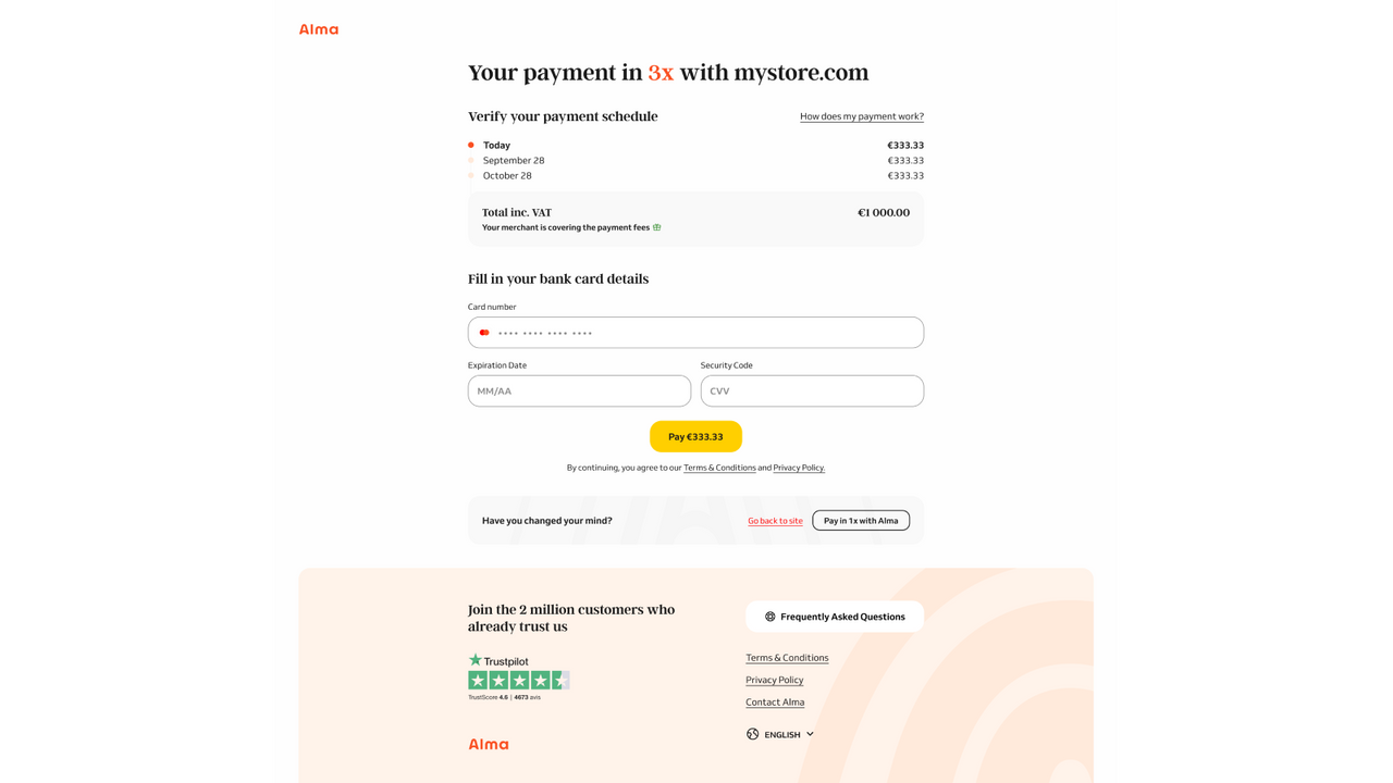 Alma payment page