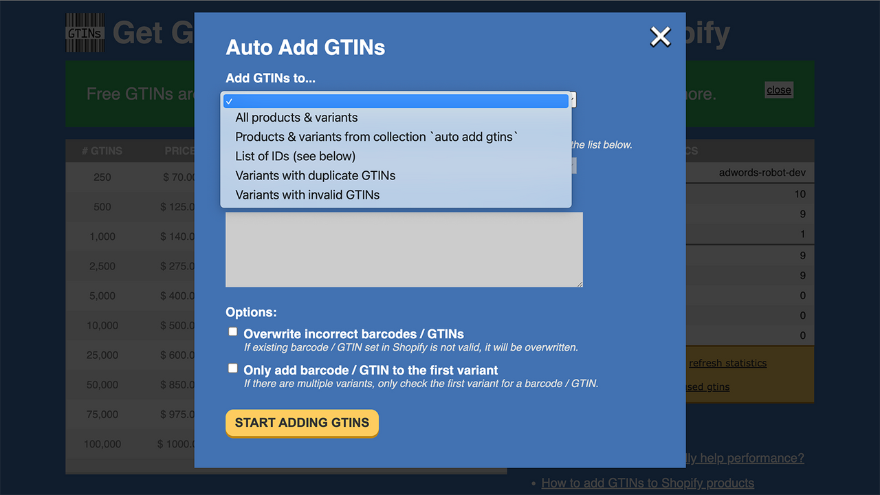 AR Buy GTIN UPC barcodes GTINs UPC barcodes for your