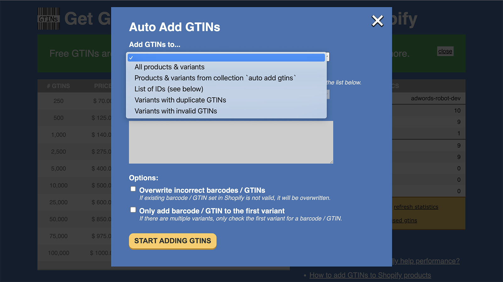 Add GTINs automatically to save time