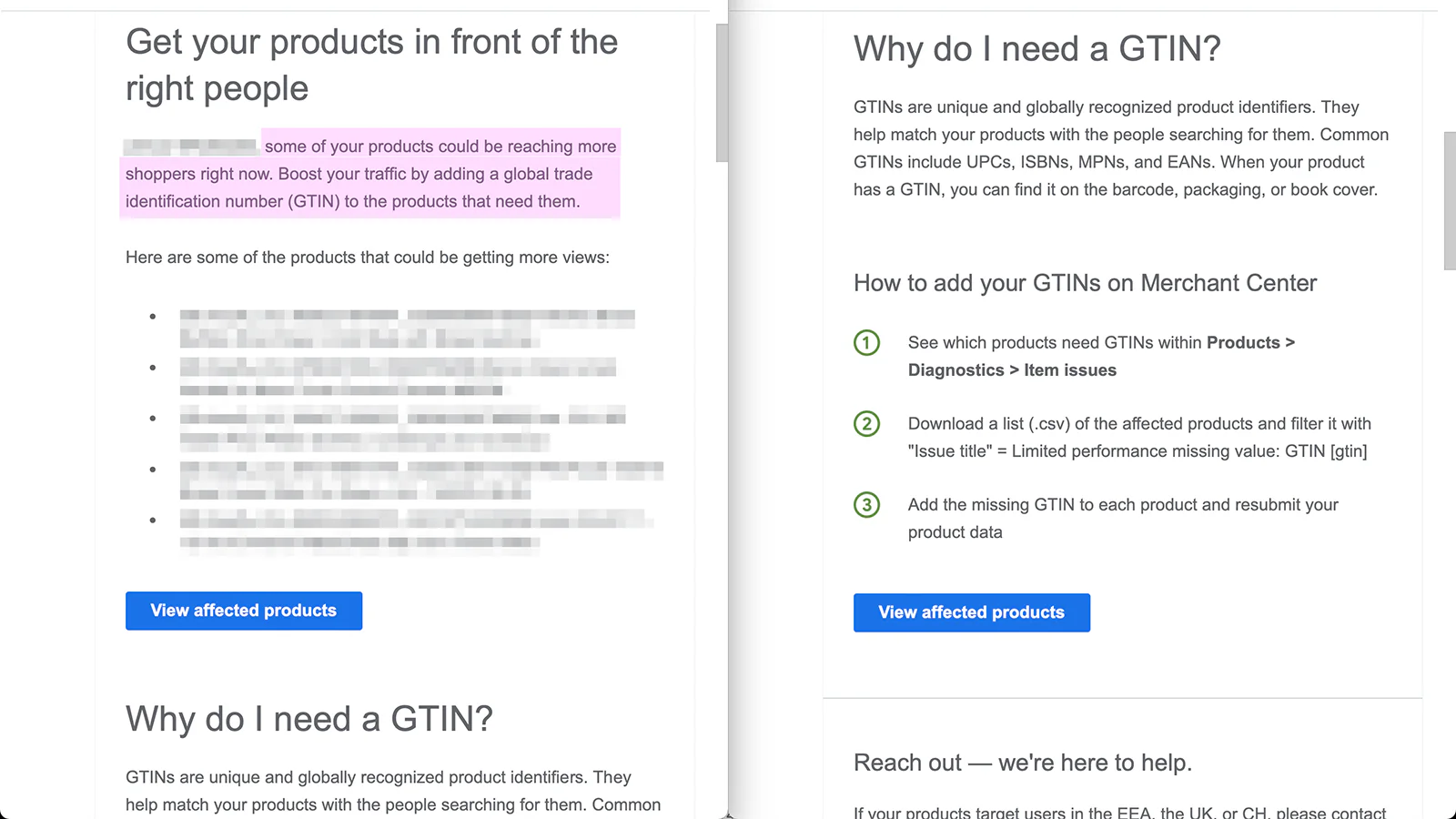 Google Merchant stuurt e-mails over GTINs