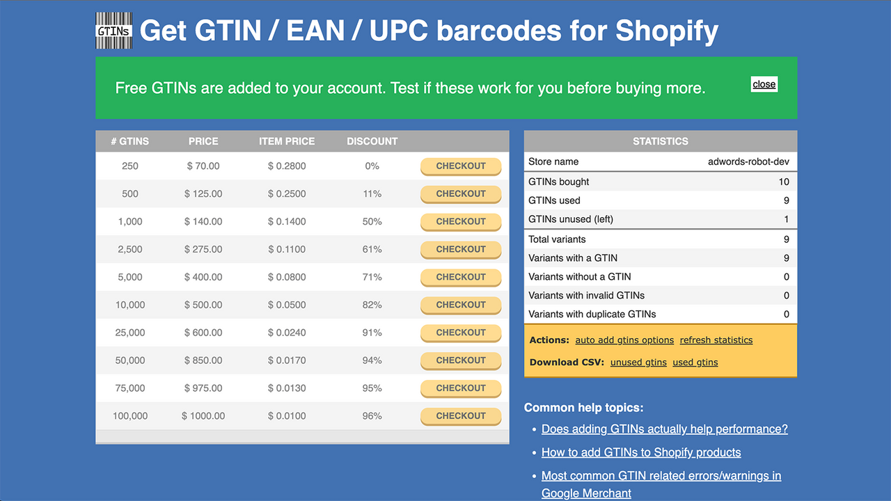 AR Buy GTIN UPC barcodes GTINs UPC barcodes for your