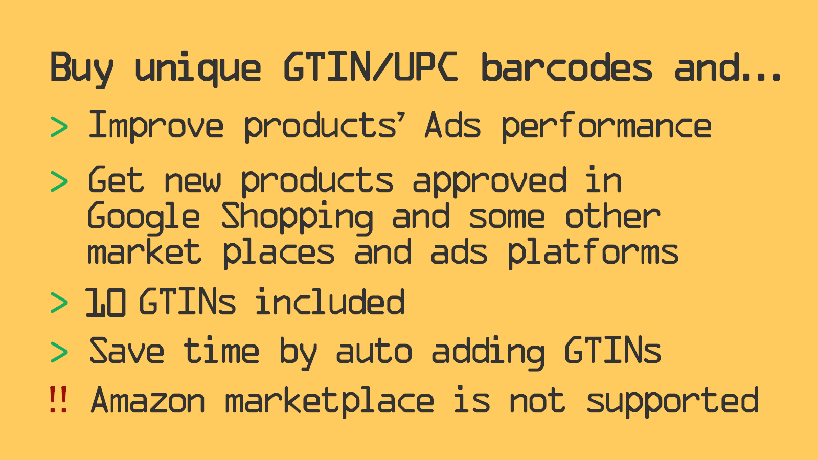 Achetez des GTIN de produits uniques pour améliorer les performances des produits