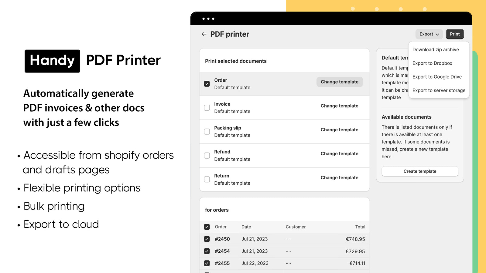 Imprimante de facture PDF
