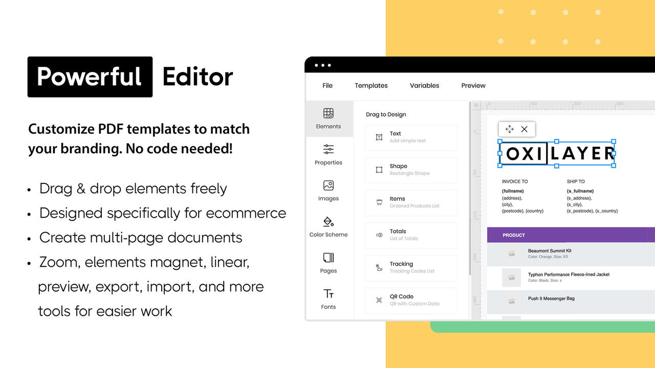 PDF invoice template editor