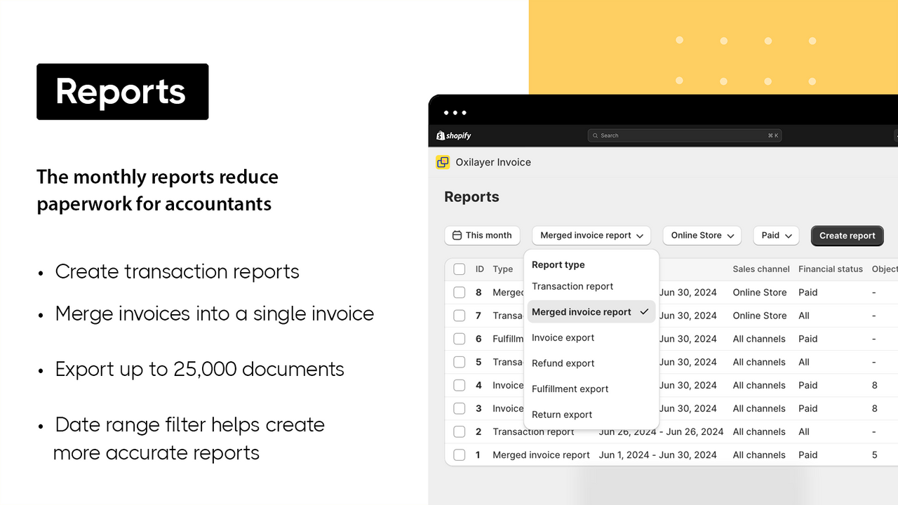 Monthly invoice report