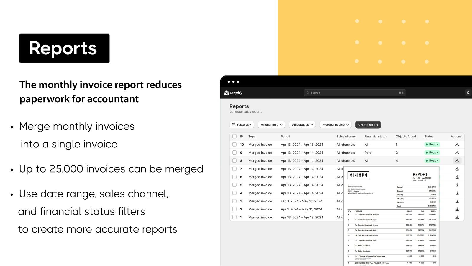 Monthly invoice report