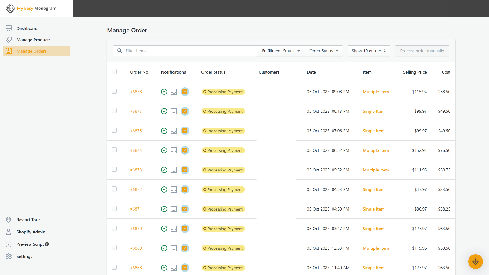 View and manage your orders