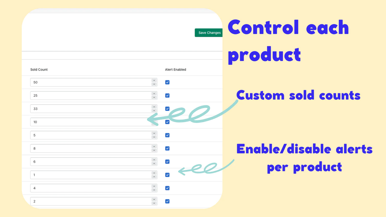 Contagem de vendas personalizada. Ativar/Desativar contador por variante de produto