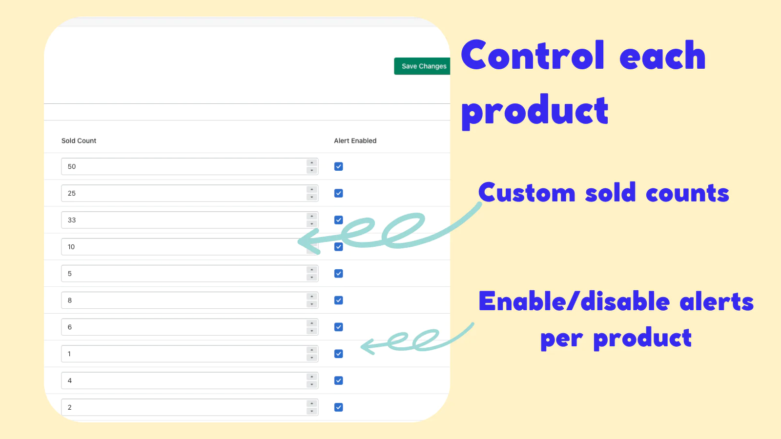 Recuento de ventas personalizado. Habilitar/Desactivar contador por variante de producto