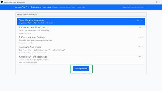 Easy Size Chart Dashboard