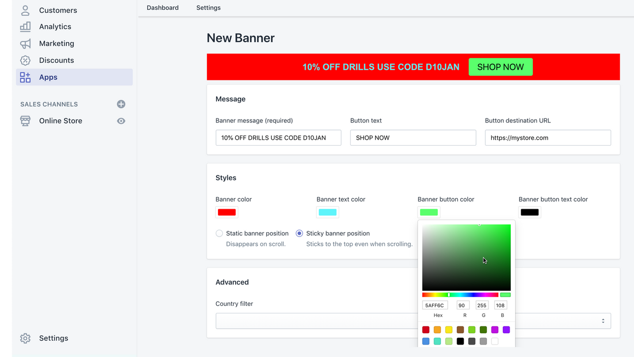 Anpassningsbara banners med en webbdesignerfärgväljare