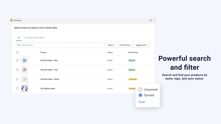 Ownbase: Sync to TikTok Shop Screenshot