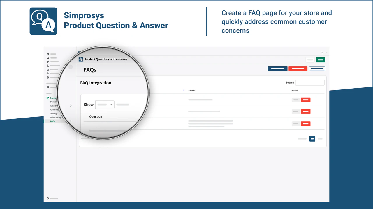 Interface de gestion de la page FAQ dans l'application - Product Q&A