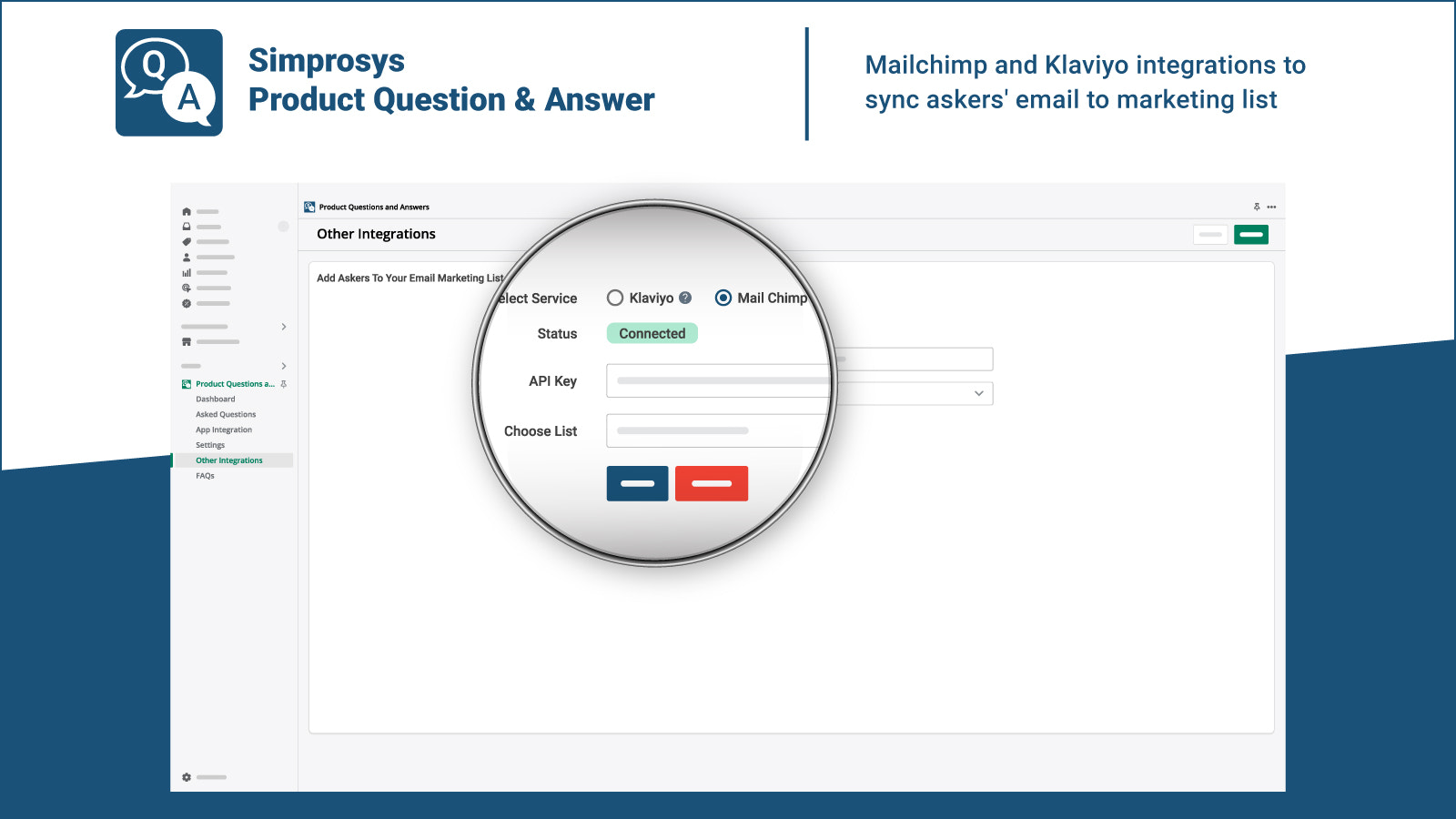 Integración de MailChimp y Klaviyo - Aplicación de preguntas y respuestas de productos