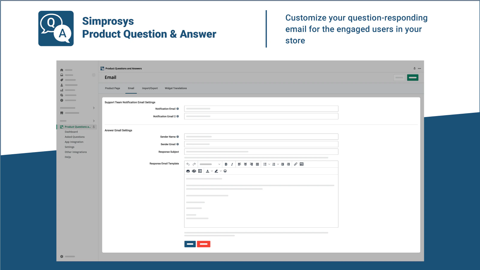 'Spørgsmål-svar e-mail' interface i appen - Produkt Q&A