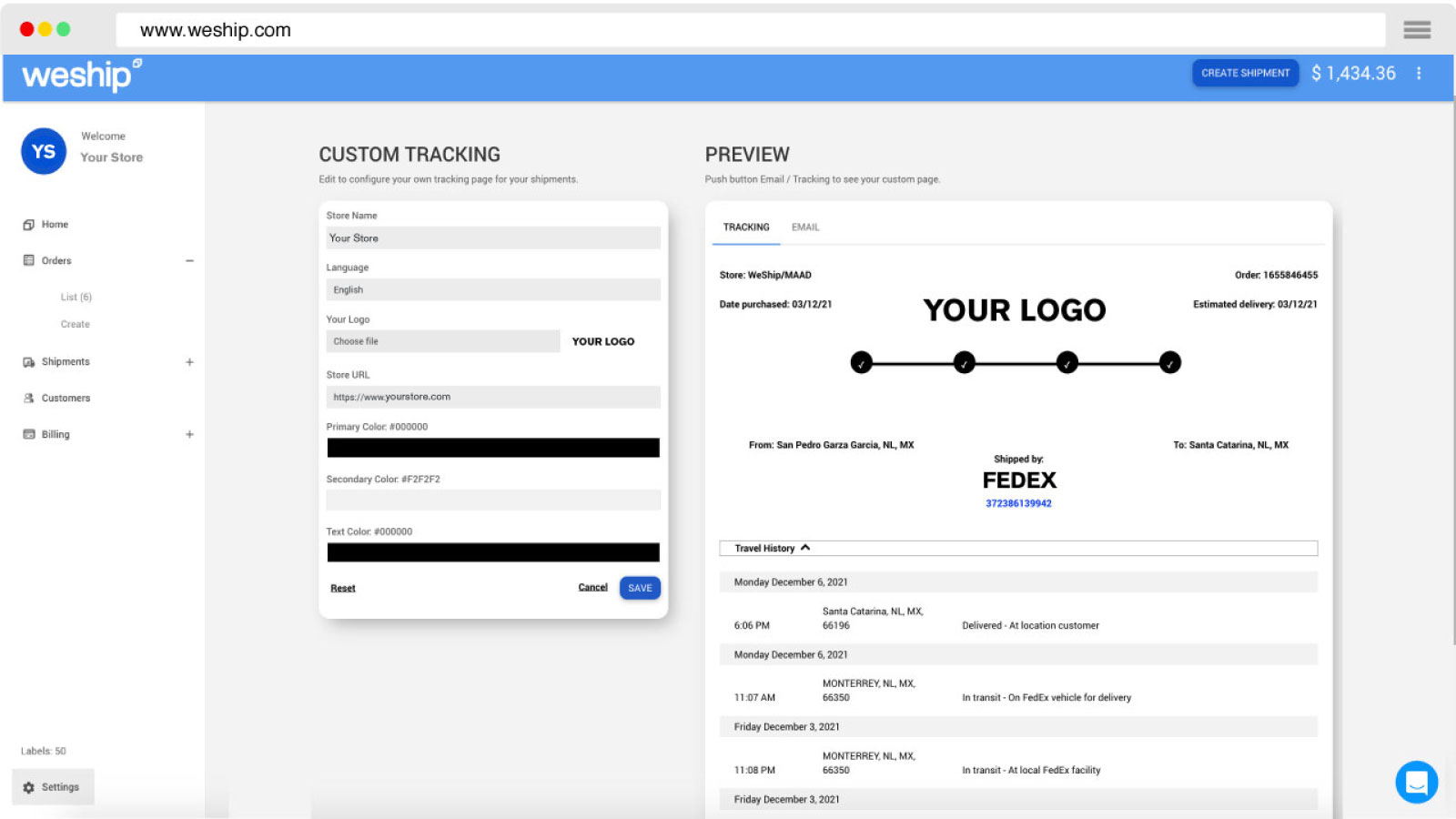 WeShip - Forsendelsesplatform for Shopify. Få adgang til rabatterede etiketter