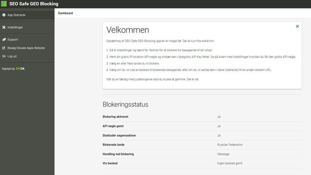 Willkommensseite (auf Dänisch)