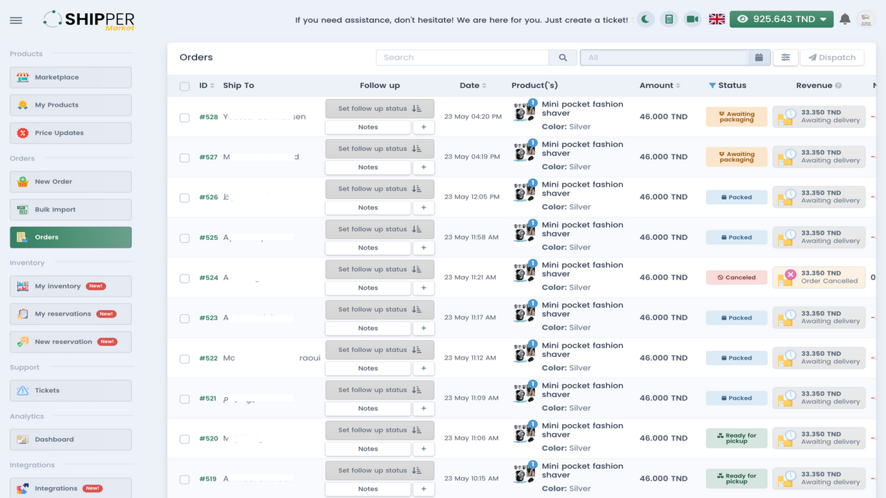 Track your orders fulfillment & payment status