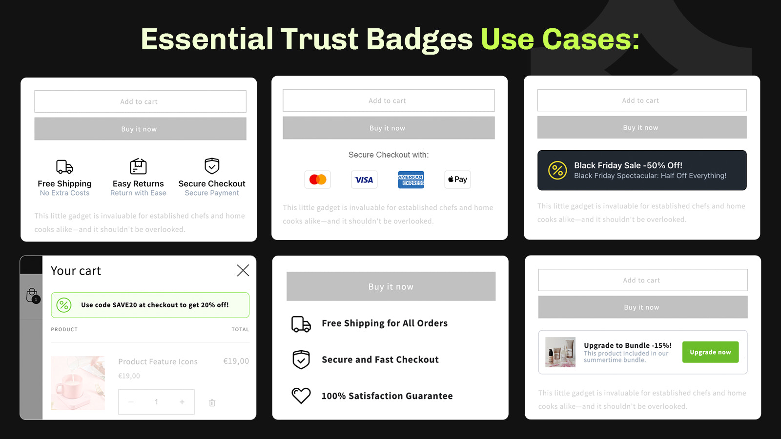 Casi d'uso dei badge di fiducia Shopify