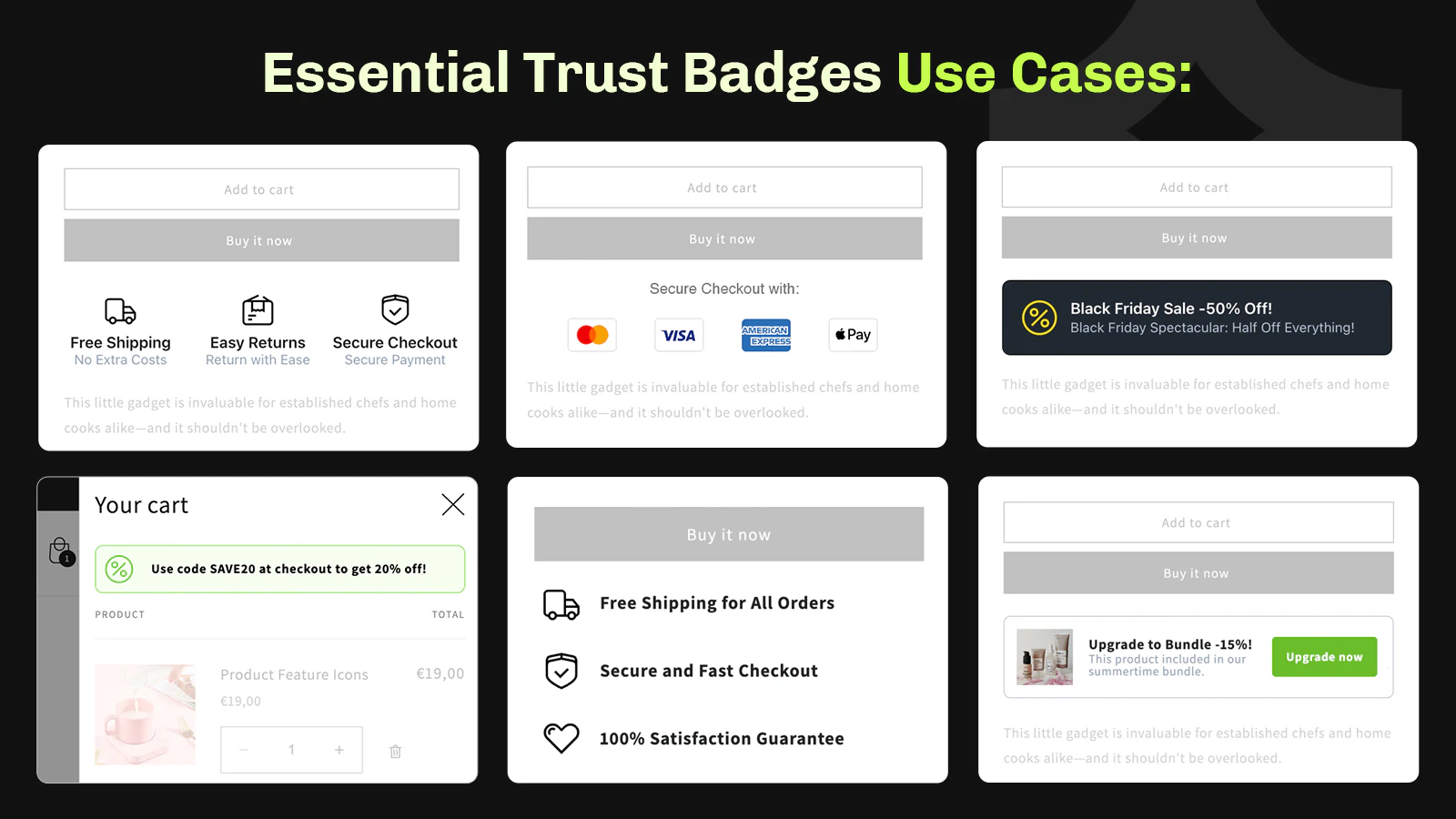 Cas d'utilisation des badges de confiance Shopify