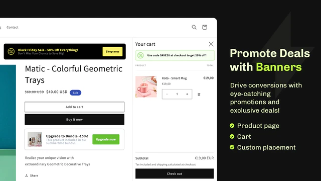 Shopify banners on product page and cart that boosts sales
