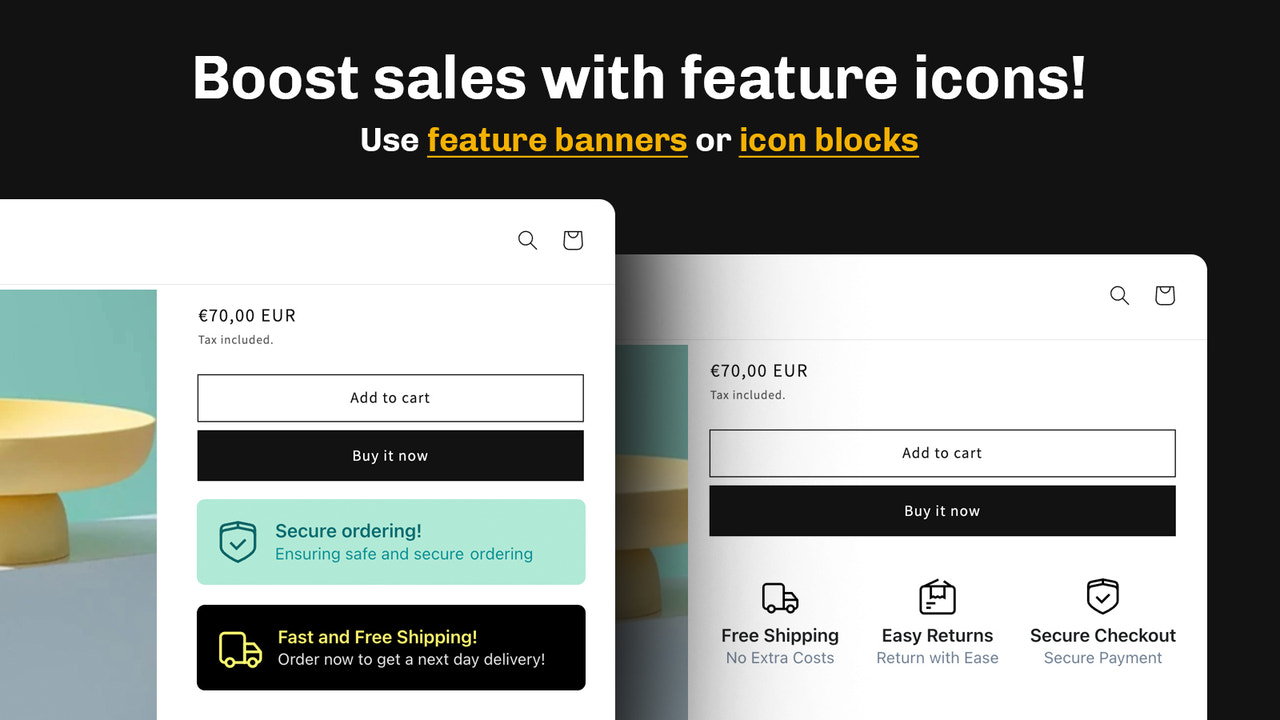 Boost Shopify salg med tillidsmærker, funktion ikoner og bannere