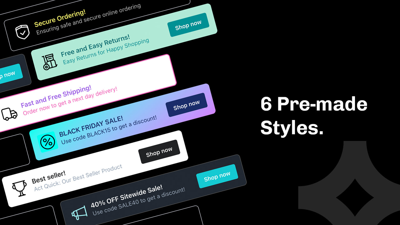 6 estilos predefinidos de banners de insignias para tu tienda Shopify