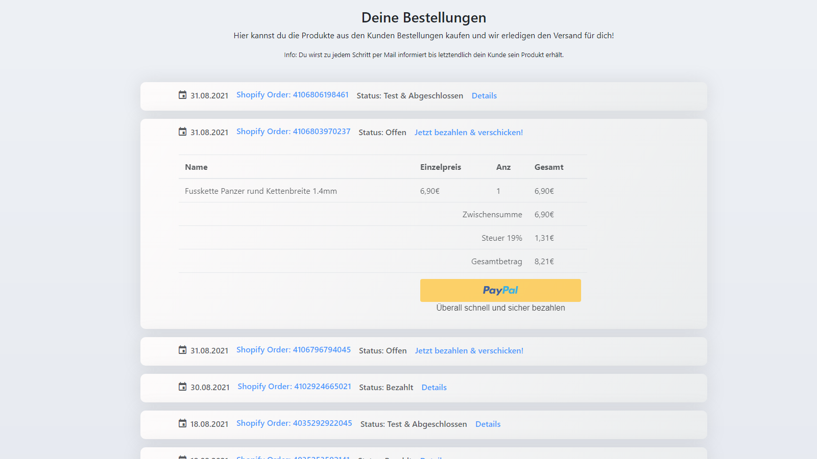 Dropshipping Schmuckartikel Bestellungen