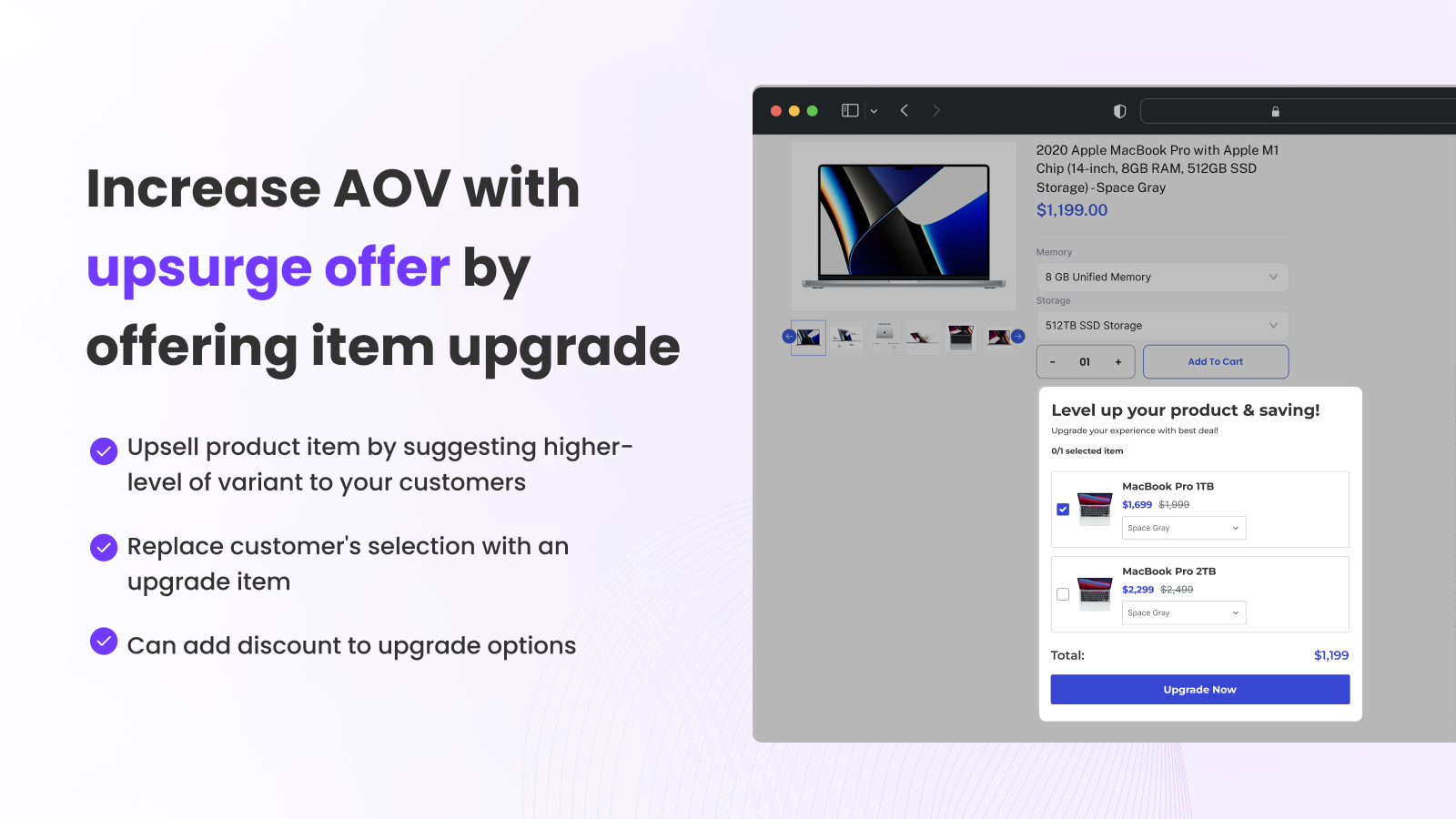 upsell product items to higher-level variants with discount