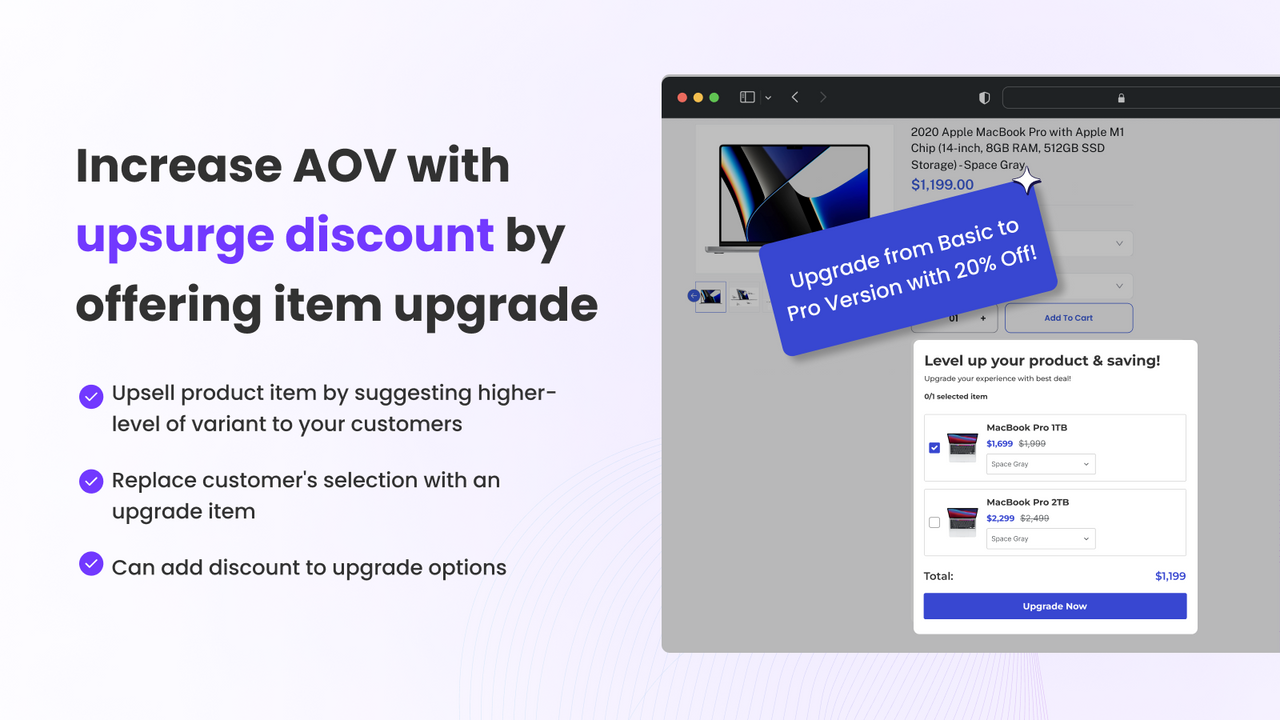 upsell by upgrade product with discount promotion