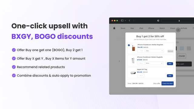 upsell, cross sell (buy x get y, bogo) using automatic discount