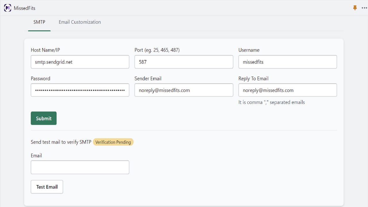 SMTP-instellingen moeten worden toegevoegd in Embedded App voor e-mailverzending