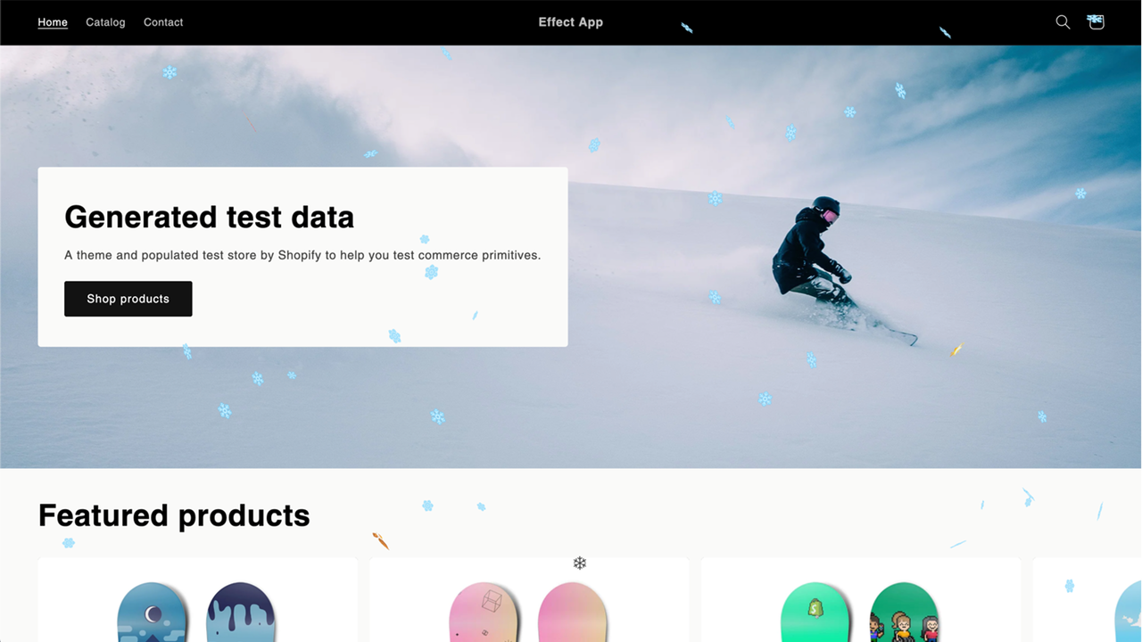 Interface colorida com flocos de neve