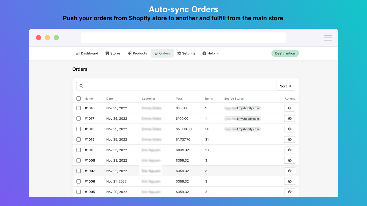Shopify Multi store sync - Auto sync Orders