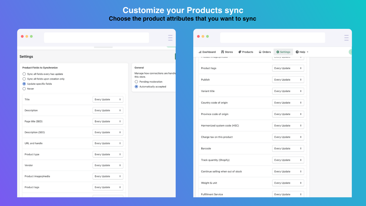 Shopify Multi store sync - Customize sync Products