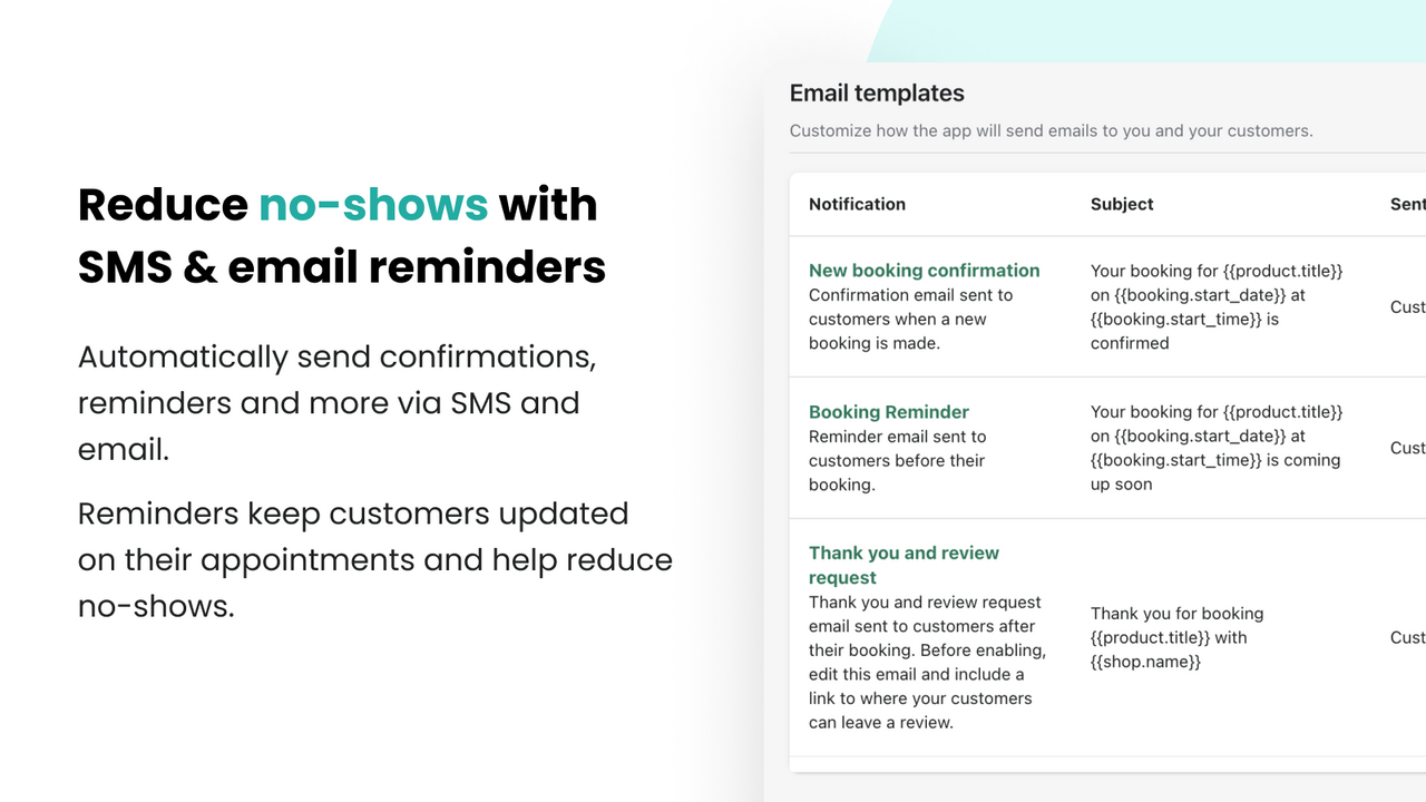 Automatiska SMS- och e-postpåminnelser minskar no-shows. 