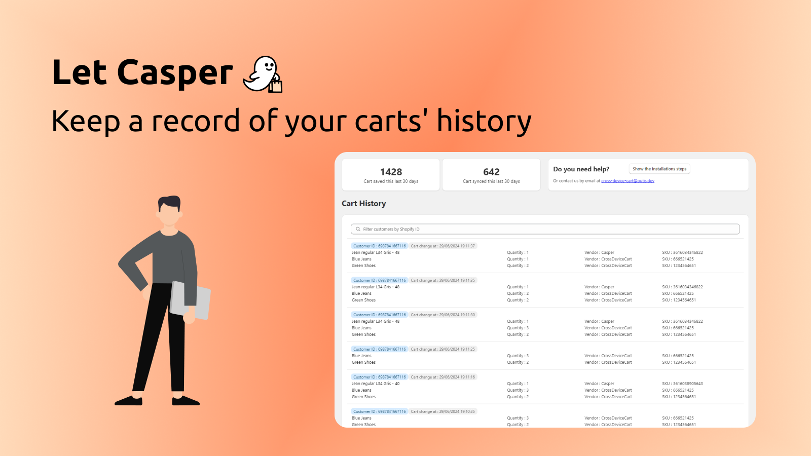 Casper app tracks and saves cart history. cart across devices